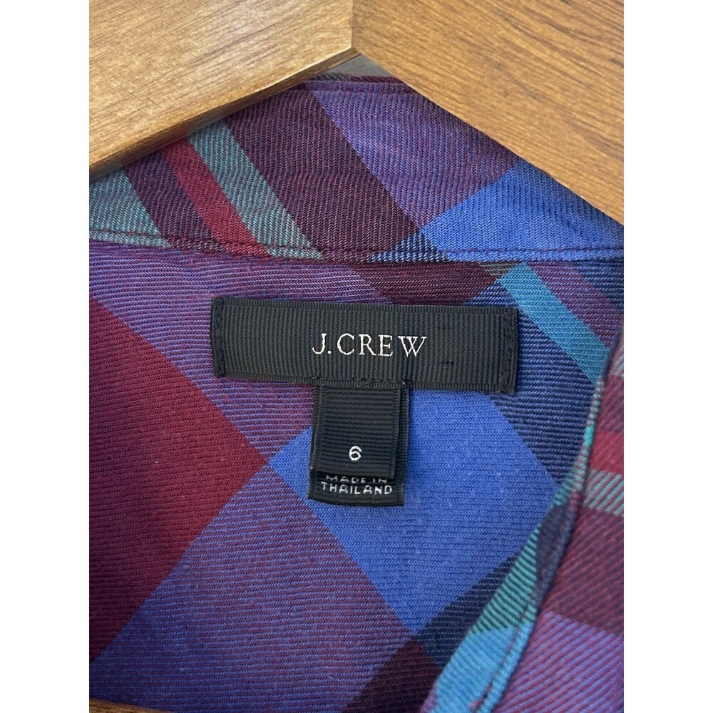 J Crew Shirt Size 6 Button-Up Tartan Plaid Blue Green Academia Utility Preppy - Picture 5 of 13